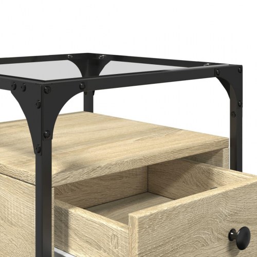 Sengeborde 2 stk. med glastop - sonoma-eg, 40 x 40 x 55 cm