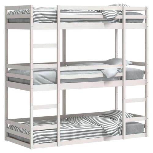 Tredobbelt køjeseng 75x190 cm massivt fyrretræ hvid