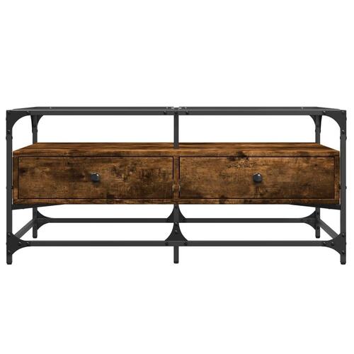Sofabord med glasplade 98,5x50x45 cm røget egetræsfarve