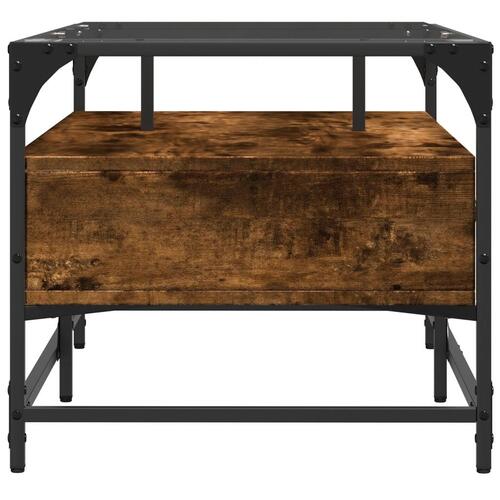 Sofabord med glasplade 98,5x50x45 cm røget egetræsfarve