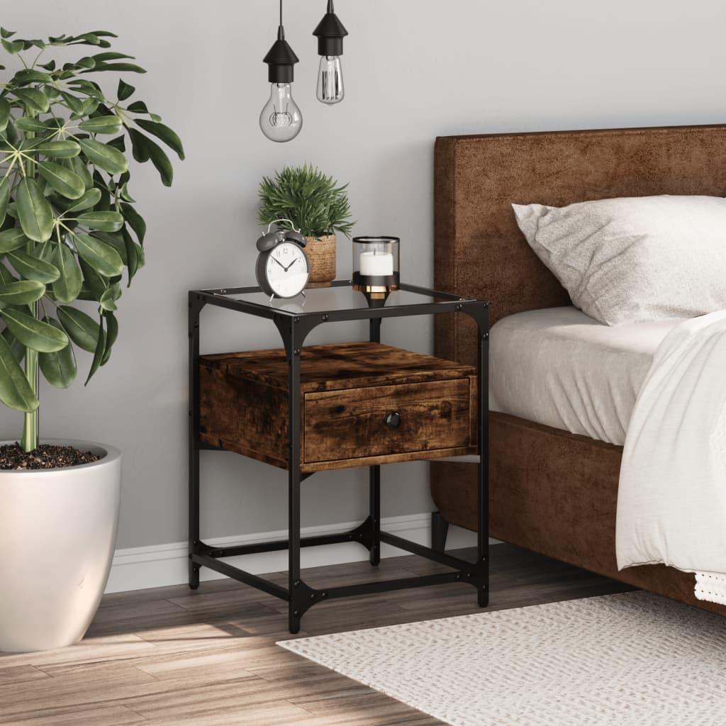 Sengebord 40x40x55 cm konstrueret træ røget egetræsfarve