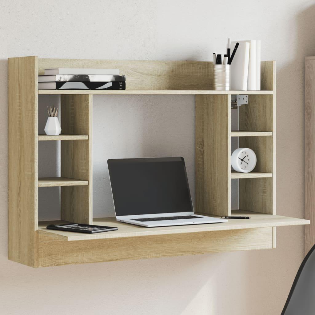 Væghængt skrivebord 105x48x75 cm konstrueret træ sonoma-eg