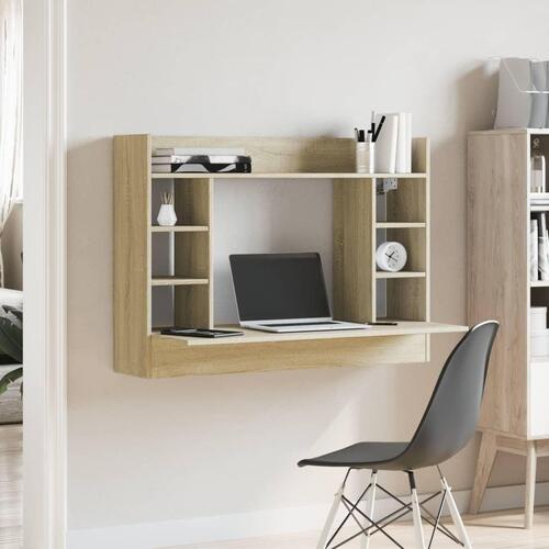 Væghængt skrivebord 105x48x75 cm konstrueret træ sonoma-eg