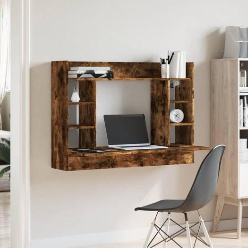Væghængt skrivebord 105x48x75 cm konstrueret træ røget egetræ