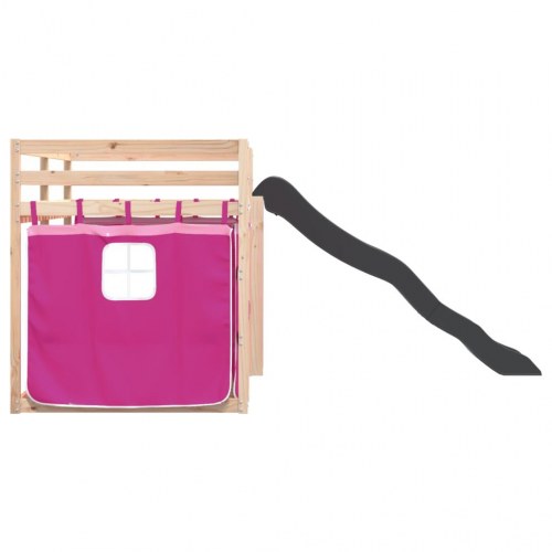 Køjeseng med rutsjebane og forhæng 90x200 cm lyserød