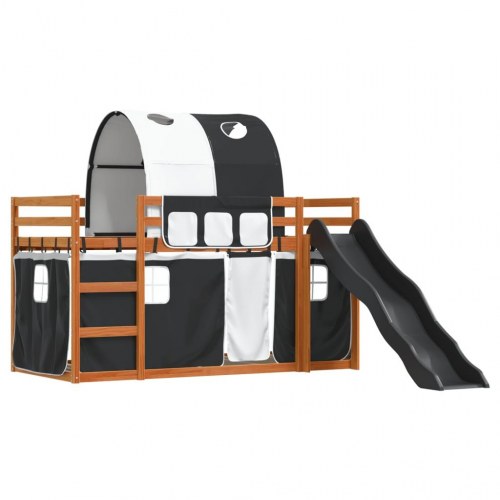 Køjeseng med rutsjebane og forhæng 90x200 cm hvid og sort