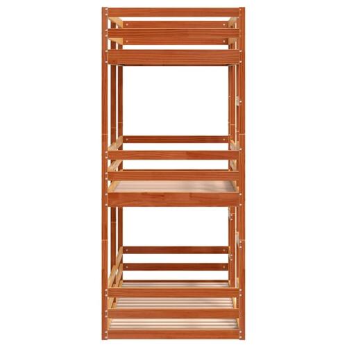 Tredobbelt køjeseng 90x190 cm massivt fyrretræ voksbrun