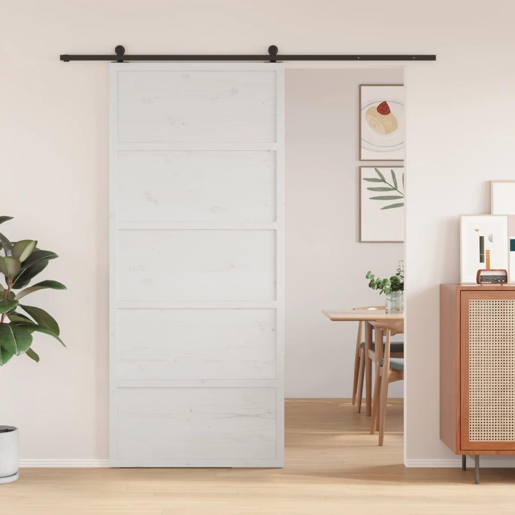 Skydedør 90x208 Cm Massivt Fyrretræ Hvid
