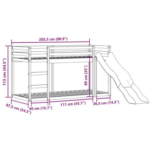 Køjeseng med rutsjebane og stige 80x200 cm massivt fyrretræ