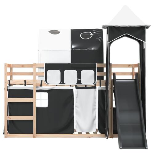 Køjeseng med rutsjebane og forhæng 80x200 cm hvid og sort
