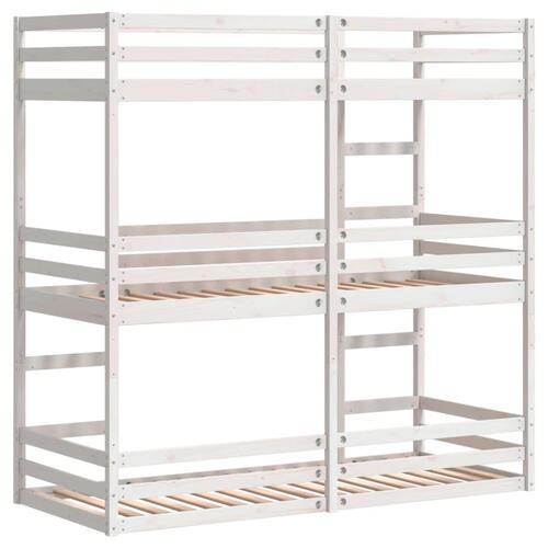 Tredobbelt køjeseng 90x200 cm massivt fyrretræ hvid
