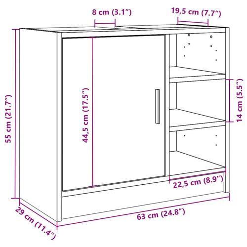 Underskab til håndvask 63x29x55 cm konstrueret træ hvid