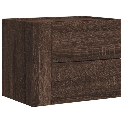Væghængt sengebord med 2 skuffer 45 x 30 x 35 cm - brun egetræsfarve