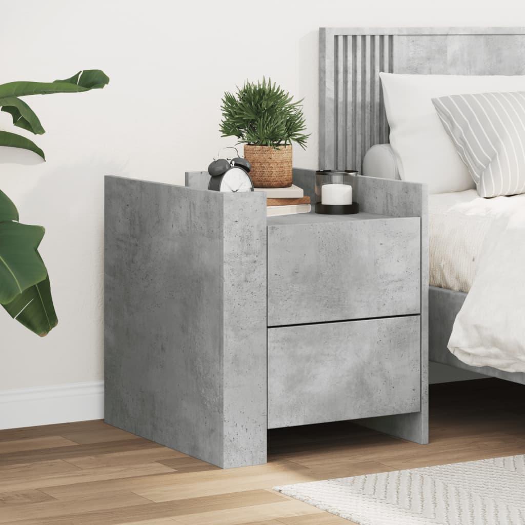 Sengebord 45 × 50 × 50 cm i konstrueret træ - betongrå med 2 skuffer