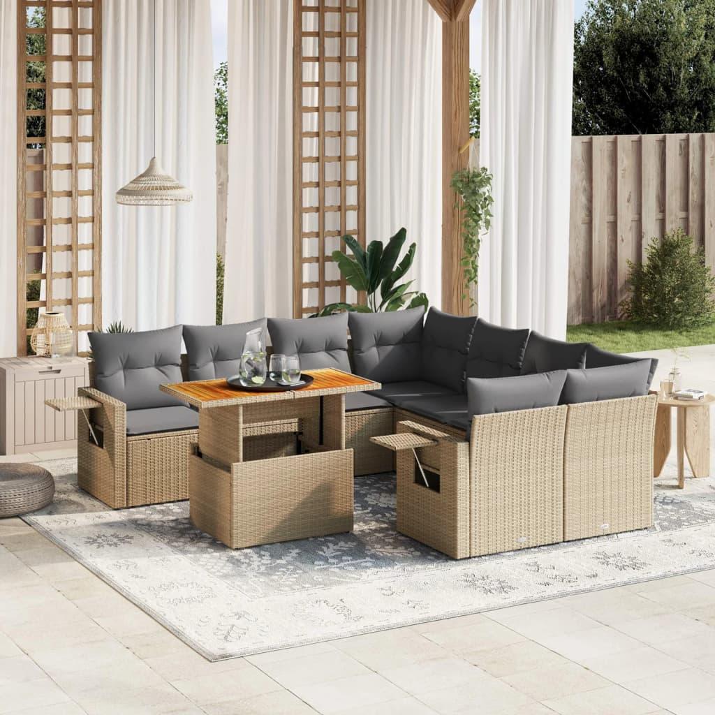 Sofasæt Til Haven 8 Dele Med Hynder Polyrattan - beige og grå / uden opbevaring