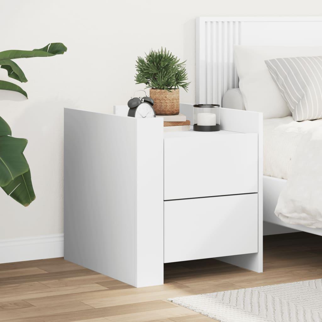 Sengebord 45 × 50 × 50 cm i konstrueret træ - hvid, med 2 skuffer