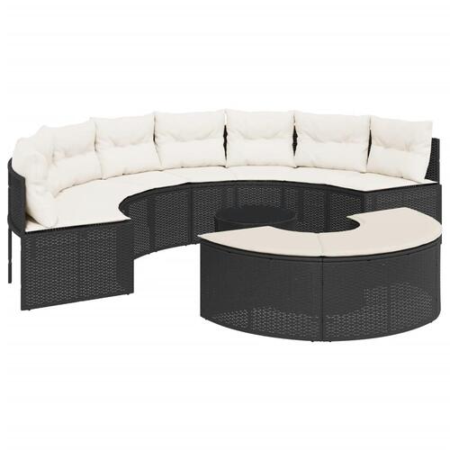 Sofasæt til haven 3 dele halvrund polyrattan sort