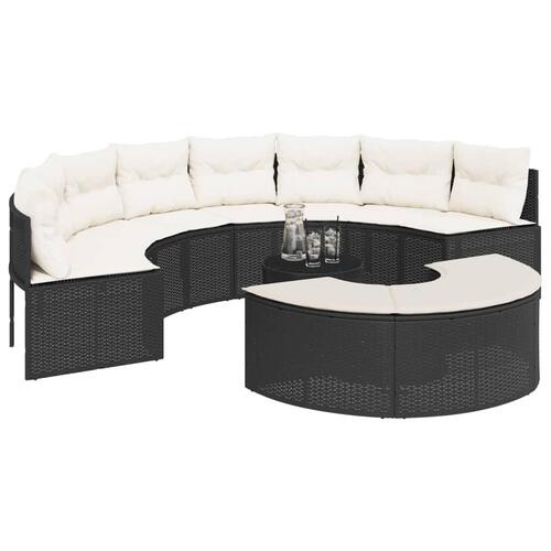 Sofasæt til haven 3 dele halvrund polyrattan sort