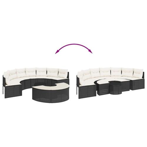 Sofasæt til haven 3 dele halvrund polyrattan sort