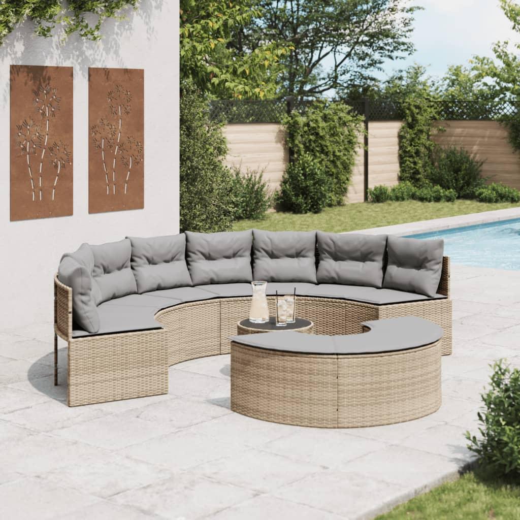 Sofasæt til haven 3 dele halvrund polyrattan beige