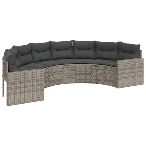Havesofa med hynder halvrund polyrattan grå