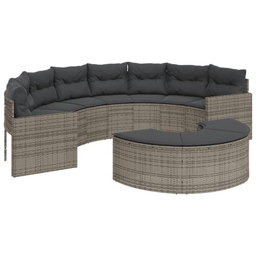 Havesofa med hynder halvrund polyrattan grå