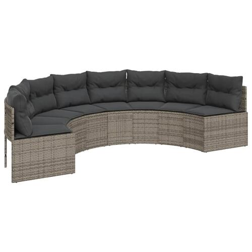 Havesofa med hynder halvrund polyrattan grå