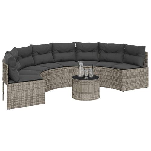Havesofa med hynder halvrund polyrattan grå