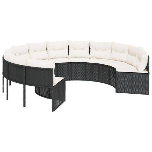 Havesofa med hynder rund polyrattan sort