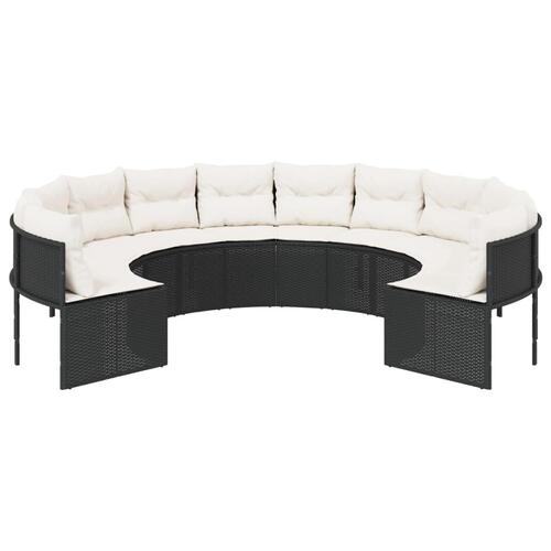 Havesofa med hynder rund polyrattan sort