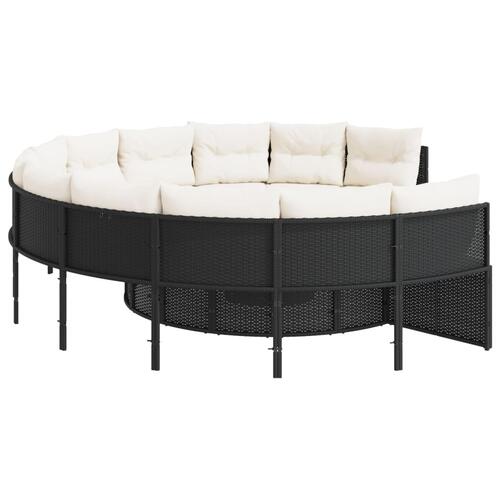 Havesofa med hynder rund polyrattan sort