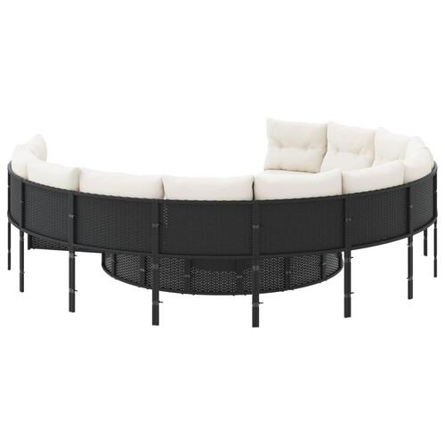 Havesofa med hynder rund polyrattan sort