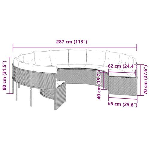 Havesofa med hynder rund polyrattan sort