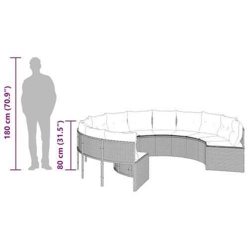 Havesofa med hynder rund polyrattan sort