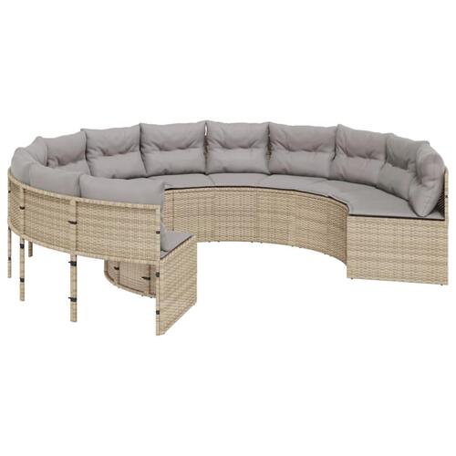 Havesofa med hynder rund polyrattan beige
