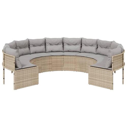 Havesofa med hynder rund polyrattan beige
