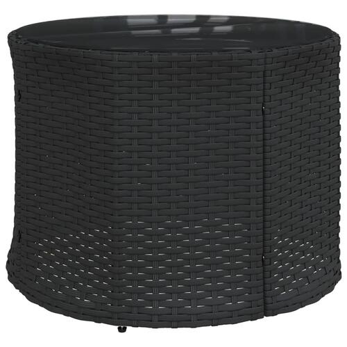 Havesofa med bord og hynder rund polyrattan sort
