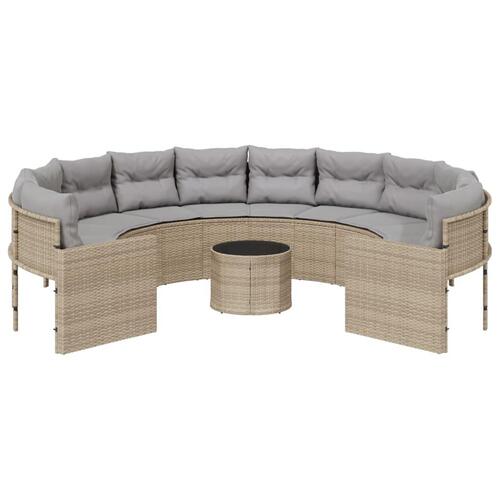 Havesofa med bord og hynder rund polyrattan beige