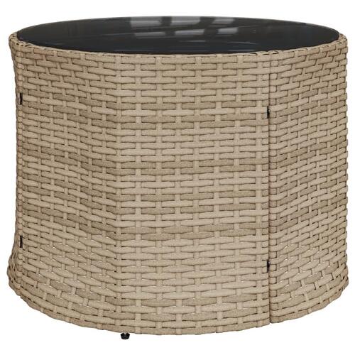 Havesofa med bord og hynder rund polyrattan beige