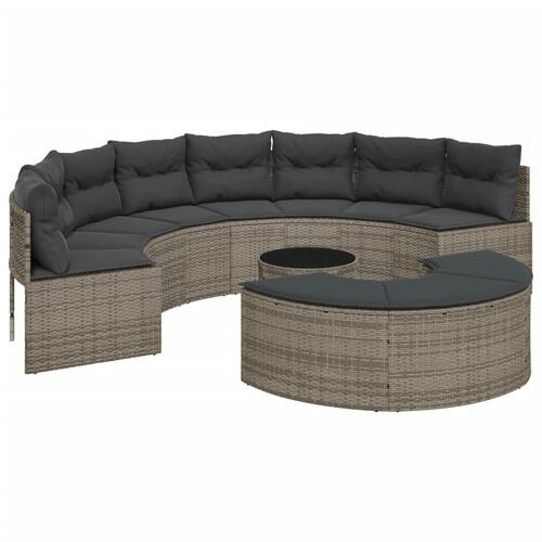 Sofasæt til haven 3 dele halvrund polyrattan grå