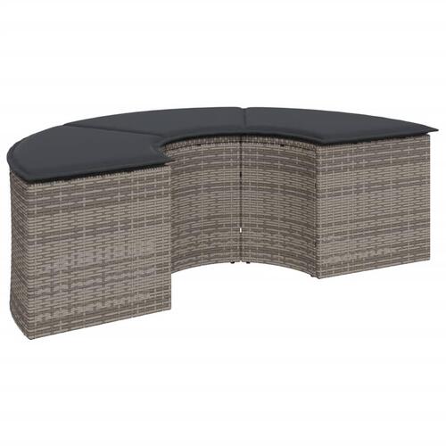 Sofasæt til haven 3 dele halvrund polyrattan grå