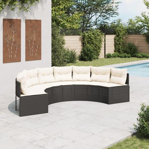 Havesofa med hynder halvrund polyrattan sort