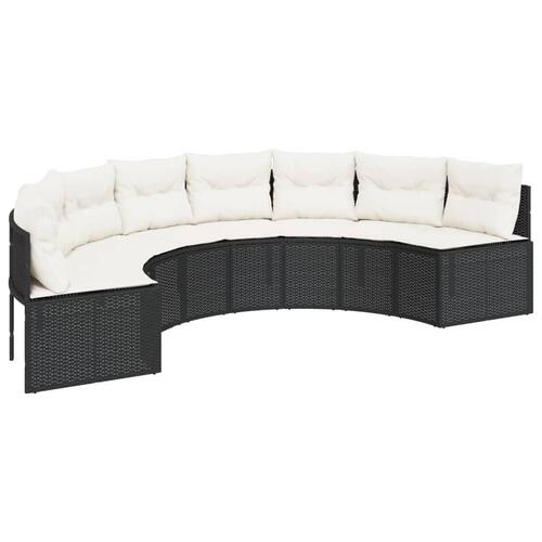 Havesofa med hynder halvrund polyrattan sort
