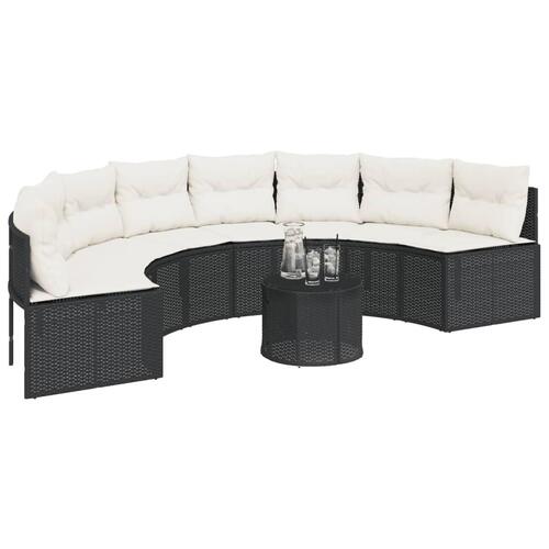 Havesofa med hynder halvrund polyrattan sort