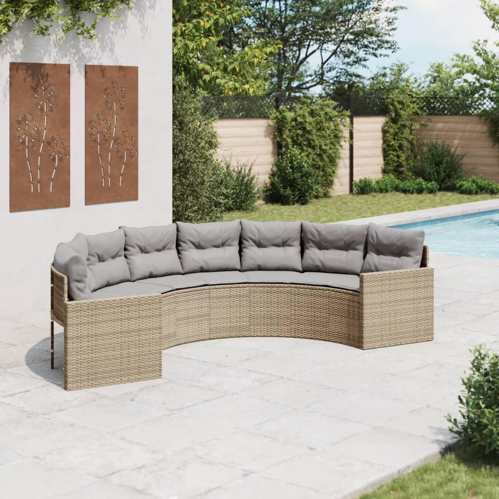 Havesofa med hynder halvrund polyrattan beige