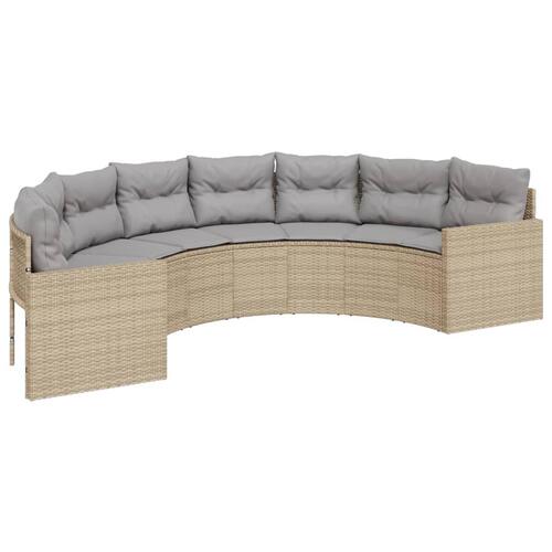 Havesofa med hynder halvrund polyrattan beige