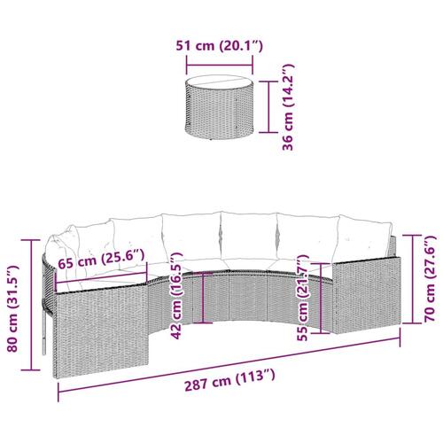Havesofa med bord og hynder halvrund polyrattan sort
