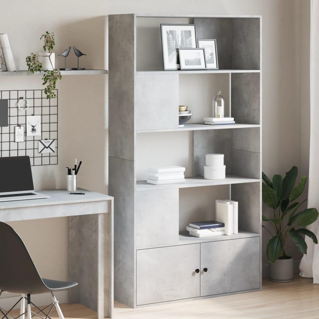 Bogreol med skab 189 x 100 x 36 cm i konstrueret træ - betongrå