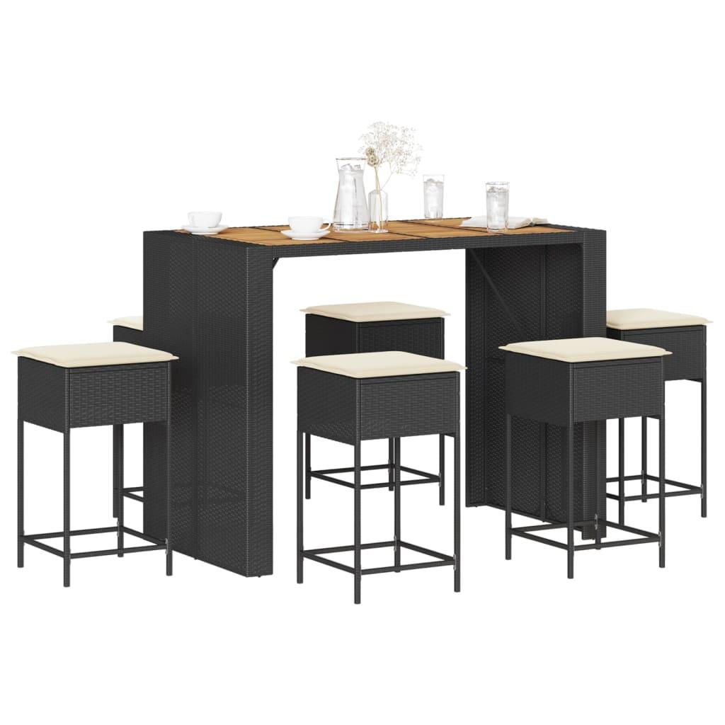 Barsæt til haven 7 dele med hynder polyrattan sort