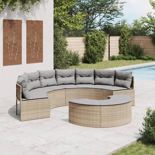 Sofasæt til haven 2 dele halvrund polyrattan beige